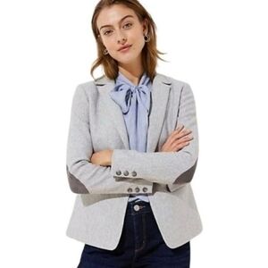 LOFT Gray Herringbone Blazer With Elbow Patches